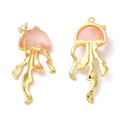 Dark Salmon Resin Imitation Jelly Pendants, Jellyfish Charms with Rack Plating Real 18K Gold Plated Brass Findings, Cadmium Free & Lead Free, Long-Lasting Plated, Dark Salmon, 45x21.5x9.5mm, Hole: 1.6mm