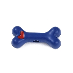 Темно-Синий Стойка гальваническое покрытие распылением сплав эмалированные шарики, без кадмия, без никеля и без свинца, собачья кость с сердцем, темно-синий, 15x7x5 мм, отверстие : 1.6 мм