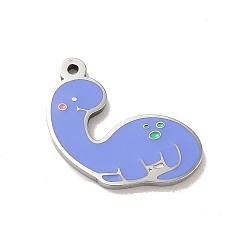 Stainless Steel Color 304 Stainless Steel Pendants, with Enamel, Dinosaur Charm, Stainless Steel Color, 16x13x1.5mm, Hole: 1mm