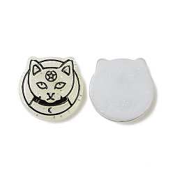 White Halloween  Resin Cabochons, with Glitter Powder, Cat, White, 28.5x28.5x4.8mm