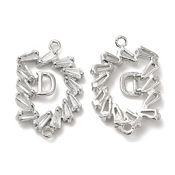 Platinum Brass Connector Charms with Crystal Glass Rhinestone, Flower Links with Letter D, Platinum, 19x13x3mm, Hole: 1mm