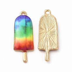 Colorful Printed Alloy Pendants, Lead Free & Cadmium Free & Nickel Free, Golden, Ice Lolly Charm, Colorful, 27x10x2.5mm, Hole: 1.4mm