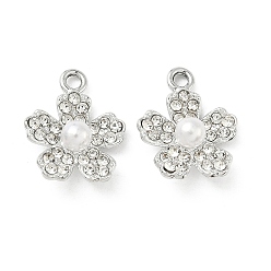 Платина Подвески из сплава , , uv покрытие, со стразами и пластиковой имитацией жемчуга, платина, 19.5x16x6.5 мм, отверстие : 2.3 мм