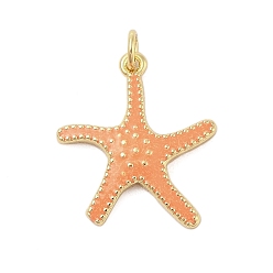 Оранжевый Подвески из латуни с эмалью в стойку, с целью перехода в кольце, долговечный, без кадмия и без свинца, реальный 18 k позолоченный, очарование морской звезды, оранжевые, 22x20x3.5 мм, отверстие : 3 мм