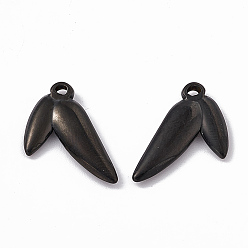 Electrophoresis Black 304 Stainless Steel Pendants, Leaf Charm, Ion Plating(IP), Electrophoresis Black, 18.5x10.5x2.8mm, Hole: 1.2mm