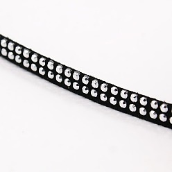 Black 2 Row Platinum Aluminum Studded Faux Suede Cord, Faux Suede Lace, Black, 5x2mm, about 20yards/roll