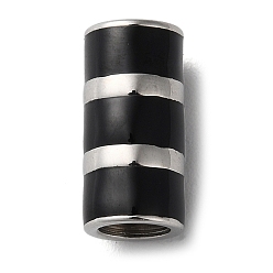 Black 304 Stainless Steel Enamel Beads, Large Hole Beads, Stainless Steel Color, Column, Black, 17x8.5mm, Hole: 6.2mm