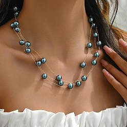 Стально-синий Элегантные многослойные позолоченные женские ожерелья из латуни и круглого стекла, стальной синий, 19.69 дюйм (50 см)