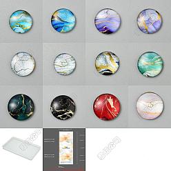 Couleur Mélangete 60 pcs 12 cabochons en verre de couleurs, un demi-tour avec motif, couleur mixte, 30x6.5mm, 5 pcs / couleur