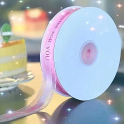Pearl Pink Printed Polyester Satin Ribbon, Word Best Wishes For You, Pearl Pink, 1 inch(24mm), about 44.84 Yards(41m)/Roll