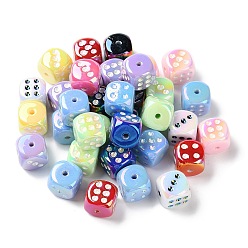 Mixed Color UV Plating Rainbow Iridescent Acrylic Enamel Beads, Dice, Mixed Color, 14x14x14mm, Hole: 2.5mm