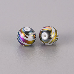 Multi-color Plated Electroplate Glass Beads, Round with Pattern, Multi-color Plated, 10mm, Hole: 1.2mm