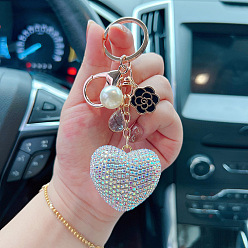 White AB Lovely Camellia Heart Keychain with 520 Creative Earphone Bag Pendant