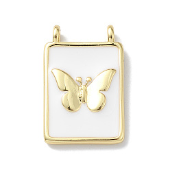 Butterfly Rack Plating Brass Connector Charms, Rectangle Links with White Enamel, Lead Free & Cadmium Free, Long-Lasting Plated, Real 18K Gold Plated, Butterfly, 18x11.5x2mm, Hole: 1.5mm
