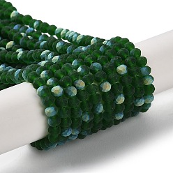 Dark Green Transparent Glass Beads Strands, Faceted, Frosted, Half AB Color Plated, Rondelle, Dark Green, 4~4.5x3.5~4mm, Hole: 1mm, about 117~121pcs/strand, 16.61~16.73 inch(42.2~42.5cm)