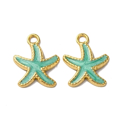 Весенне-зеленый 304 нержавеющей стальной эмали подвески, прелести морская звезда, вакуумное покрытие pvd, реальный 18 k позолоченный, весенний зеленый, 18x14.5x2 мм, отверстие : 1.8 мм