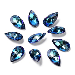 Bermuda Blue Faceted K9 Glass Rhinestone Charms, Imitation Austrian Crystal, Drop, Bermuda Blue, 8x6x4mm, Hole: 1mm