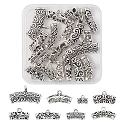 Antique Silver 20Pcs 8 Style Tibetan Style Alloy Tube Bails, Loop Bails, Bail Beads, Curved Tube, Antique Silver, 9.5~25x11~32x6~9mm, Hole: 1.5~3.5mm