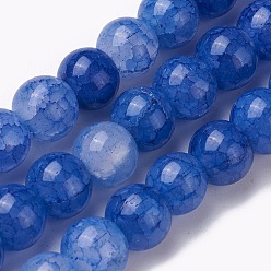 Blue Crackle Glass Beads Strands, Round, Blue, 8~8.5mm, Hole: 1mm, about 48pcs/strand, 14.7 inch(37.5cm)