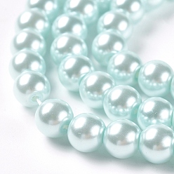 Cyan Clair Brins de perles rondes en verre teinté écologique, Grade a, cordon en coton fileté, cyan clair, 6mm, Trou: 0.7~1.1mm, Environ 72 pcs/chapelet, 15 pouce