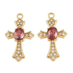 Siam Pendentifs en acier inoxydable, avec strass, charmes croisées, placage ionique (ip), réel 304 k plaqué or, siam, 18mm, Trou: 31x18x4mm