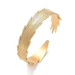 Golden 304 Stainless Steel Feather Cuff Bangles, Golden, Inner Diameter: 2-1/8 inch(5.3cm)