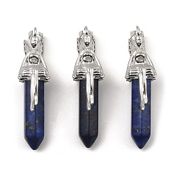 Lapis Lazuli Natural Lapis Lazuli Dyed Pointed Pendants, Faceted Bullet Charms, with Rack Plating Platinum Plated Brass Fairy, 24x13mm, Hole: 5x8mm