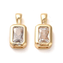 Real 18K Gold Plated Brass Micro Pave Cubic Zirconia Charms, Rectangle Charms, Real 18K Gold Plated, 12.5x5.5x3mm, Hole: 3.5x1.8mm