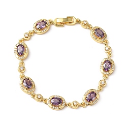 Фиолетовый Браслеты-цепочки из овальной латуни с микропаве из кубических цирконий для женщин, реальный 18 k позолоченный, стойки покрытие, долговечный, без кадмия и без свинца, фиолетовые, 7-1/4 дюйм (18.5 см)