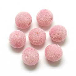 Pink Flocky Acrylic Beads, Round, Pink, 10mm, Hole: 2mm, about 900pcs/500g