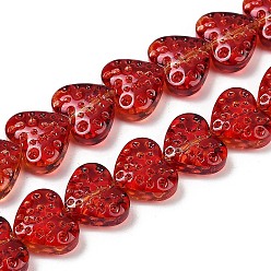 Малиновый Прозрачные стеклянные бусины, сердце, малиновый, 13x15x7 мм, отверстие : 1 мм, около 55 шт / нитка, 25.98'' (66 см)