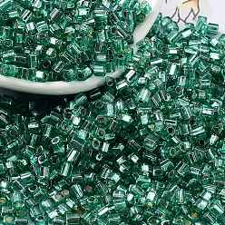 Sea Green Glass Seed Beads, Silver Lined, Square, Sea Green, 3~3.5x2.5~3x2.5~3mm, Hole: 1mm, about 10714pcs/pound
