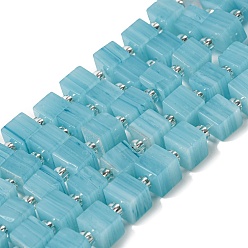 Sky Blue Handwork Lampwork Beads, with Glass Spacer Beads, Square, Sky Blue, 6x6x5~5.5mm, Hole: 0.9mm, about 54~55pcs/strand, 15.75~15.94''(40~40.5cm)