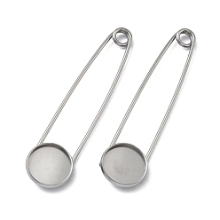 Нержавеющая Сталь Цвет 304 Основание для броши из нержавеющей стали в виде английской булавки, с плоскими круглыми подушечками, цвет нержавеющей стали, 76x17.5x6 мм, отверстие : 5 мм, Размер лотка: 16 мм