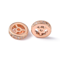 Rose Gold Brass Cubic Zirconia Beads, Rondelle, Rose Gold, 10x3mm, Hole: 1mm