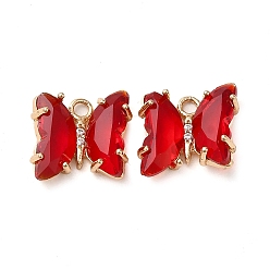 Red Brass with Glass Pendants, Butterfly, Red, 10x12x4mm, Hole: 1.2mm