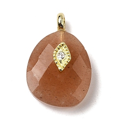 Солнечный Камень Подвески из натурального солнечного камня, граненые подвески-слезинки с латунной фурнитурой из прозрачных кубических цирконий, реальный 18 k позолоченный, 18x12x6.5 мм, отверстие : 1.8 мм
