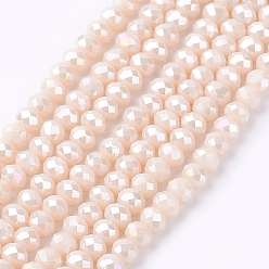 Белый Навахо Гальванические стеклянные бусины, покрытие полного блеска, граненые, рондель, навахо белый, 4x3 мм, отверстие : 1 мм, около 138 шт / нитка, 16.5 дюйм