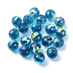 Dodger Blue AB Color Plated Glass Beads, Faceted Round, Dodger Blue, 10x9mm, Hole: 1.5mm