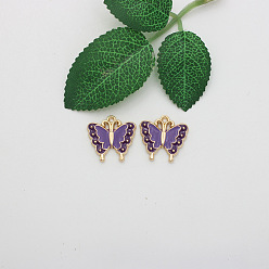 Средний Фиолетовый Подвески из эмали и сплава, золотые, бабочка, средне фиолетовый, 18x17 мм
