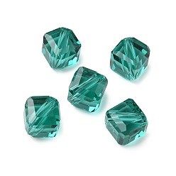 чирок Стекло k9 стекло, имитация Австрийские кристаллические шарики, граненые, квадратный, зелено-синие, 6x6x6 мм, отверстие : 1 мм