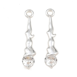 Silver Brass Micro Pave Clear Cubic Zirconia Pendants, Irregular Teardrop Charms, Silver, 21x5x4mm, Hole: 1.4mm