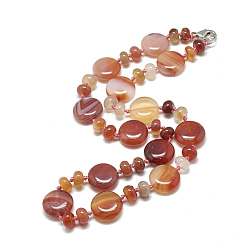Carnelian Natural Carnelian Beaded Necklaces, with Alloy Lobster Clasps, Flat Round, Dyed, 18.1 inch~18.5  inch(46~47cm), Flat Round: 16x6mm