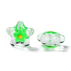 Medium Spring Green Transparent Glass Beads, with Enamel, Flower, Medium Spring Green, 21x22x11mm, Hole: 1.2mm