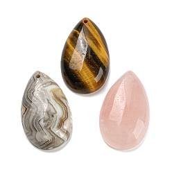 Mixed Stone Natural Mixed Gemstone Pendants, Teardrop Charms, 30x18x6~7mm, Hole: 1.6mm
