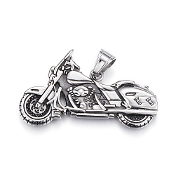 Antique Silver 304 Stainless Steel Big Pendants, Motorbike/Motorcycle, Antique Silver, 32x54x5mm, Hole: 9.5x7mm