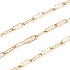 Golden Ion Plating(IP) 304 Stainless Steel Paperclip Chains, Drawn Elongated Cable Chains, Soldered, with Spool, Golden, 10x3.5x0.8mm, about 32.8 Feet(10m)/roll