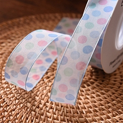Light Sky Blue 9M Polka Dot Print Polyester Organza Ribbons, Garment Accessories, Gift Packaging, Light Sky Blue, 1 inch(25mm), about 9.84 Yards(9m)/Roll