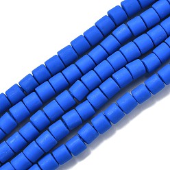 Синий Ручной полимерные нити глины шарик, колонка, синие, 6.5x6 мм, отверстие : 1.2 мм, около 61 шт / нитка, 15.75 дюйм (40 см)