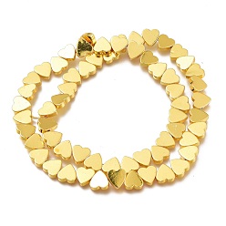Golden Plated Non-magnetic Synthetic Hematite Beads Strands, Galvanic Plating(Color Retention for 1 Year), Heart, Golden Plated, 8x8x2mm, Hole: 1mm, about 50pcs/strand, 16.54 inch(42cm)